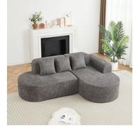 Canapé d’angle fixe 3 places Chaise à droite - YEAVIO - Assise ferme Design arrondi Chenille Gris Anthracite