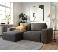 Canapé d’angle Lanzo 230x155 cm microfibre brun kaki méridienne réversible