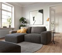 Canapé d’angle Lanzo 230x155 cm microfibre brun kaki méridienne réversible avec pouf