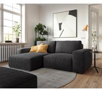 Canapé d’angle Lanzo 230x155 cm microfibre noir méridienne réversible avec pouf