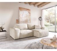 Canapé d’angle Lanzo 230x155 cm velours côtelé beige méridienne réversible