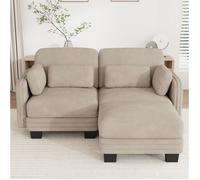 Canapé d’angle modulable 2 places avec pouf chenille marron clair 176 x 143 x 88 cm