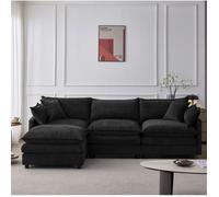 Canapé d’angle modulable 3 places avec pouf déhoussable - YEAVIO - chenille assise confortable noir