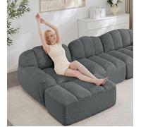 Canapé d’angle modulable 3 places - Memkey - 288 x 165 x 79 cm - Tissu bouclette gris - Pouf, mousse 32D