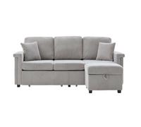 Canapé d’angle modulable 4 places gris clair avec LED, USB-C, poches latérales et pouf de rangement