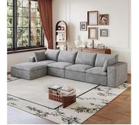 Canapé d’angle modulable 5 places en velours côtelé - TCQPZ - déhoussable sans montage gris 340 cm