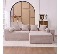 Canapé d’angle modulable beige en chenille avec coussins grand format 266 x 110 x 60 cm pour salon convivial