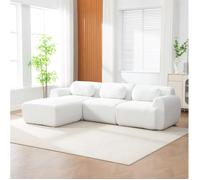 Canapé d’angle modulaire compressé 3 places en chenille ivoire 271 x 177 x 71 cm, sans montage