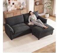 Canapé d’angle nuage modulable 216x77x82 cm, canapé moderne, rangement, assise profonde, pouf mobile, haut dossier, noir, chenille