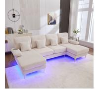 Canapé d’angle panoramique U en velours 265x135 cm LED USB gris