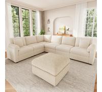 Canapé d’angle XXL modulaire U/L 7 places beige, 274,5×210,5×85,5 cm, 2 coussins