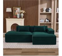 Canape d'angle 2 places fixe avec 2 coussins et ressorts ensaches, polyester rembourre vert retro 235 × 129 × 70 cm - UVRION