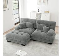 Canapé d'angle 2 places - LANGTU - Cloud - Chenille grise - Capitonné - Convertible avec poufs
