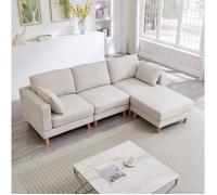 Canapé d'angle 3 places avec pouf beige 235 x 152 x 78 cm en polyester, angle réversible style scandinave