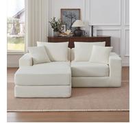 Canapé d'angle 3 places, Canapé modulable en forme de L,combinable librement, 2 oreillers,velours côtelé, 259.5x96x80cm,bkanc