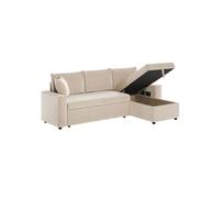 Canapé d'angle 3 places convertible et réversible MARIA en velours côtelé fin avec coffre - Écru - L227 x P146 x H81cm - LOUNGITUDE