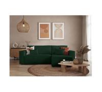 Canapé d'angle 3 places convertible réversible CLARISSE avec coffre en tissu bouclette - Vert - L269 x P159 x H89cm - LOUNGITUDE