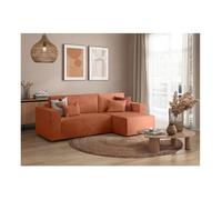LOUNGITUDE - Canapé d'angle Convertible réversible avec Coffre en Velours côtelé Terracotta