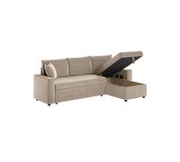 Canapé d'angle 3 places convertible réversible MARIA en velours côtelé fin avec coffre - Taupe - L227 x P146 x H81cm - LOUNGITUDE