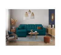 Canapé d'angle 3 places convertible réversible MARIUS en tissu - Bleu pétrole - L220 x P146 x H84cm - LOUNGITUDE
