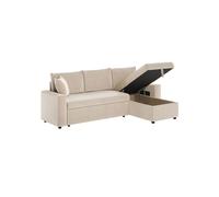 Canapé d'angle 3 places MARIA réversible, convertible avec coffre en velours côtelé - Écru - L227 x P146 x H81cm - LOUNGITUDE