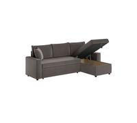 Canapé d'angle 3 places MARIA réversible, convertible avec coffre en velours côtelé - Gris foncé - L227 x P146 x H81cm - LOUNGITUDE