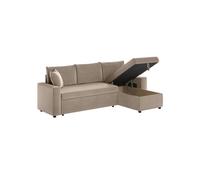 Canapé d'angle 3 places MARIA réversible, convertible avec coffre en velours côtelé - Taupe - L227 x P146 x H81cm - LOUNGITUDE