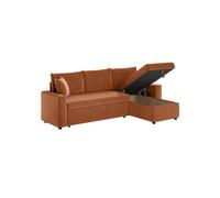 Canapé d'angle 3 places MARIA réversible, convertible avec coffre en velours côtelé - Terracotta - L227 x P146 x H81cm - LOUNGITUDE