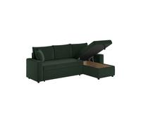 Canapé d'angle 3 places MARIA réversible, convertible avec coffre en velours côtelé - Vert foncé - L227 x P146 x H81cm - LOUNGITUDE
