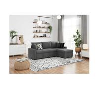 Canapé d'angle 3 places MARIA Réversible et convertible avec Coffre en tissu - Gris foncé - L227 x P146 x H81cm - LOUNGITUDE