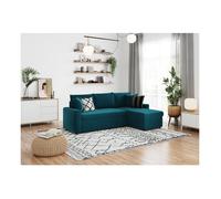 Canapé d'angle 3 places MARIA réversible et convertible avec coffre en velours - Bleu - L227 x P146 x H81cm - LOUNGITUDE