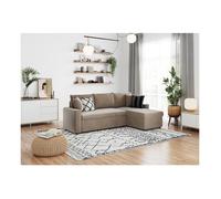 Canapé d'angle 3 places MARIA réversible et convertible avec coffre en velours - Grège - L227 x P146 x H81cm - LOUNGITUDE