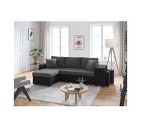 Canapé d'angle 3 places réversible OSLO avec coffre et poufs droit en bi-matière - Noir/Gris - L241 x P146 x H81cm - LOUNGITUDE