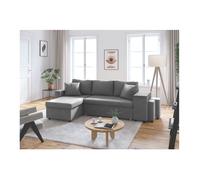 Canapé d'angle 3 places réversible OSLO avec coffre et poufs droit en microfibre - Gris - L241 x P146 x H81cm - LOUNGITUDE