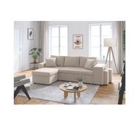 Canapé d'angle 3 places réversible OSLO avec coffre et poufs droit en tissu - Beige - L241 x P146 x H81cm - LOUNGITUDE