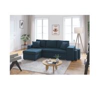 Canapé d'angle 3 places réversible OSLO avec coffre et poufs droit en tissu - Bleu - L241 x P146 x H81cm - LOUNGITUDE