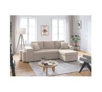 Canapé d'angle 3 places réversible OSLO avec coffre et poufs gauche en tissu - Beige - L241 x P146 x H81cm - LOUNGITUDE