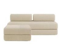 Canapé d'angle 4 places - 2 modules convertibles : Canapé 3 places + Pouf - Velours côtelé XL Beige Beige