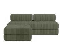 Canapé d'angle 4 places - 2 modules convertibles : Canapé 3 places + Pouf - Velours côtelé XL Vert Vert