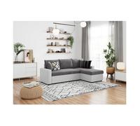 Canapé d'angle 4 places convertible et Réversible MARIA en simili/microfibre - Blanc/Gris - L227 x P146 x H81cm - LOUNGITUDE