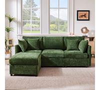 Canapé d'angle 4 places, modulable avec ottoman mobile, en chenille, vert