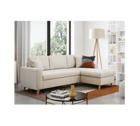 Canapé d'angle 4 places réversible et convertible MARIA SCANDINAVE en velours côtelé fin - Beige - L227 x 147 x 89cm - LOUNGITUDE