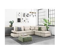 Canapé d'angle 4 places réversible SEBASTIAN convertible avec coffre en velours côtelé - Beige - L267 x P200 x H90cm - LOUNGITUDE