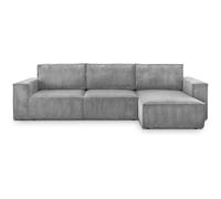 Canapé d'angle 5 places convertible réversible + coffre - velours côtelé gris clair - Harper