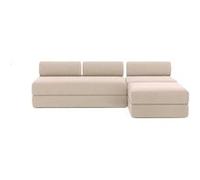 Canapé d'angle 6 places - 3 modules convertibles : Canapé 3 places + Fauteuil + Pouf - Tissu lisse Beige Beige