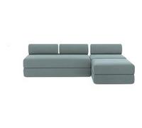 Canapé d'angle 6 places - 3 modules convertibles : Canapé 3 places + Fauteuil + Pouf - Tissu lisse Vert Bleu vert