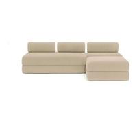 Canapé d'angle 6 places - 3 modules convertibles : Canapé 3 places + Fauteuil + Pouf - Velours côtelé XL Beige Beige