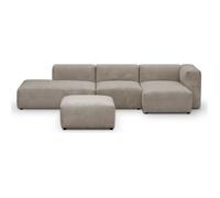 Canapé d'angle à droite avec méridienne 5 places velours côtelé taupe + pouf - Modulo