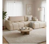 Canapé d'angle à droite convertible en tissu texturé beige - ZEPHYR