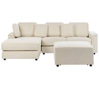 Canapé d'Angle à Droite Moderne avec Pouf Ottoman en Tissu Beige Clair Kohl
